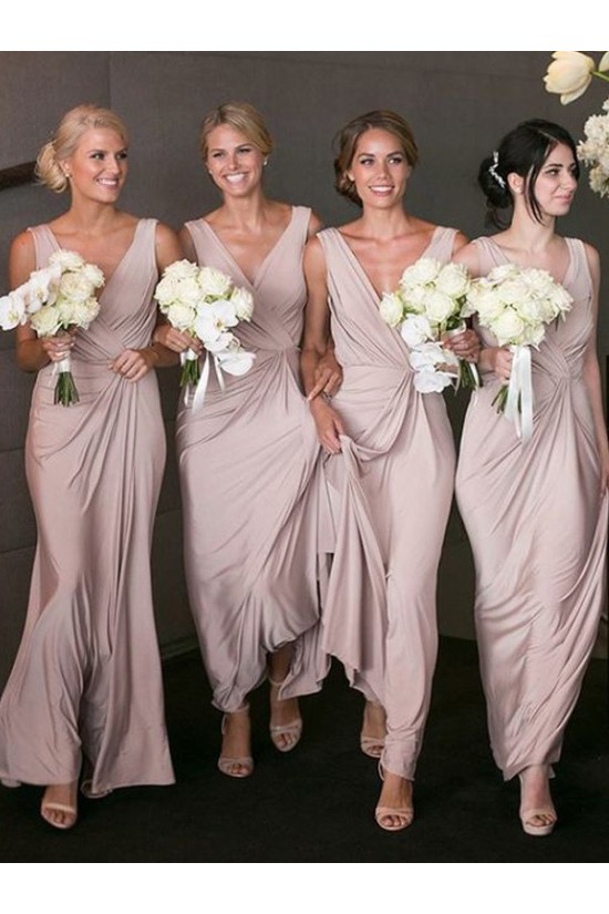 Sheath V-Neck Long Floor Length Bridesmaid Dresses 3010424