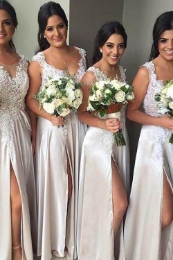 A-Line Lace Floor Length Bridesmaid Dresses 3010425