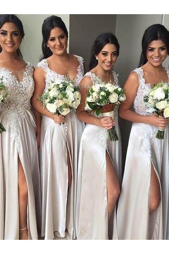A-Line Lace Floor Length Bridesmaid Dresses 3010425