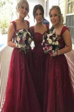 A-Line Lace Long Floor Length Bridesmaid Dresses 3010426