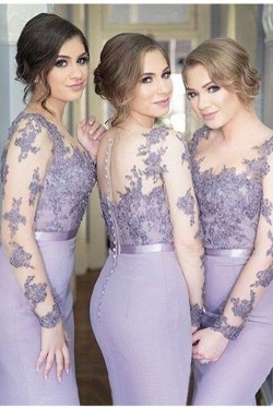 Mermaid Long Sleeves Lace Floor Length Bridesmaid Dresses 3010430