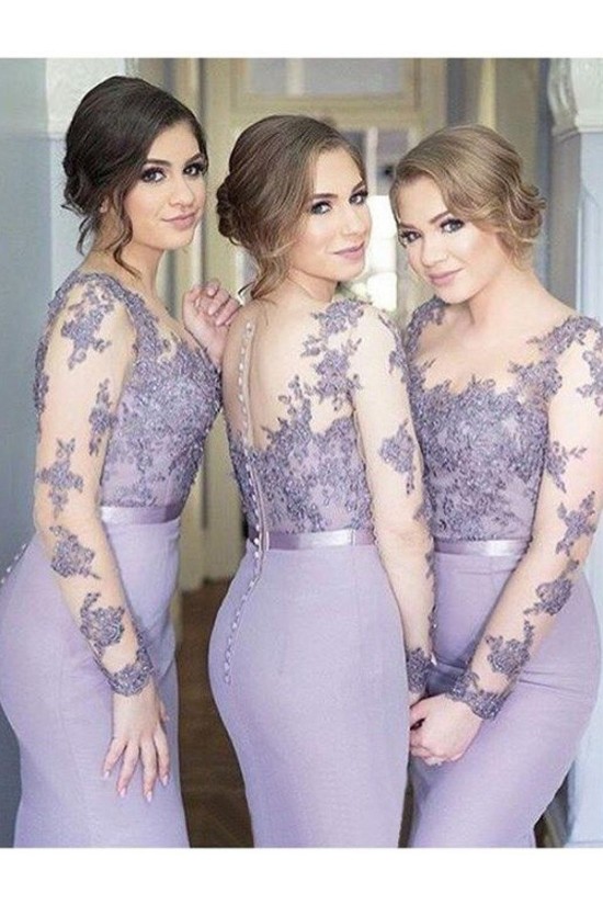 Mermaid Long Sleeves Lace Floor Length Bridesmaid Dresses 3010430