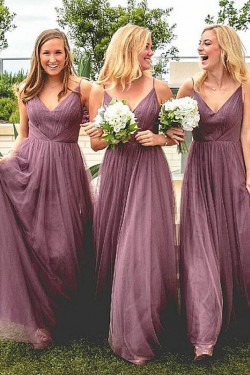 A-Line V-Neck Floor Length Bridesmaid Dresses 3010433