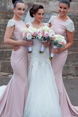 Mermaid Cap Sleeves Long Floor Length Bridesmaid Dresses 3010435