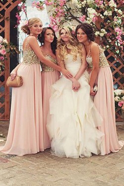 A-Line Chiffon Beaded Floor Length Bridesmaid Dresses 3010436