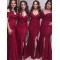 Mermaid Off-the-Shoulder Long Burgundy Floor Length Bridesmaid Dresses 3010437