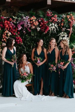 A-Line V-Neck Floor Length Bridesmaid Dresses 3010448