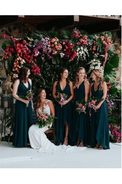 A-Line V-Neck Floor Length Bridesmaid Dresses 3010448