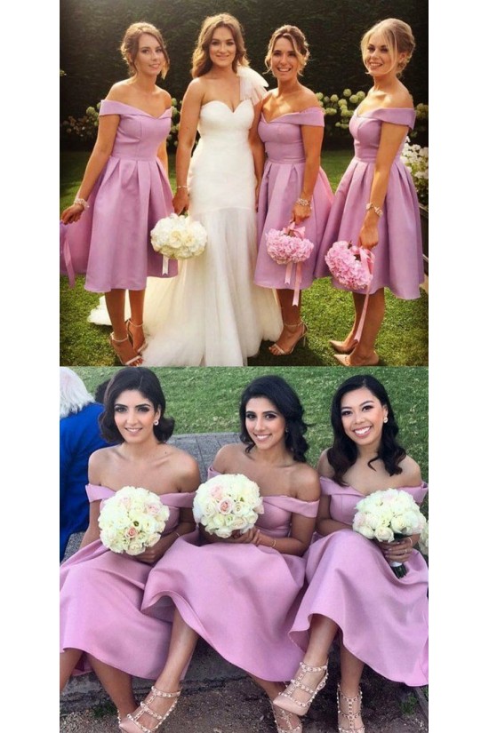 A-Line Off-the-Shoulder Knee Length Bridesmaid Dresses 3010459