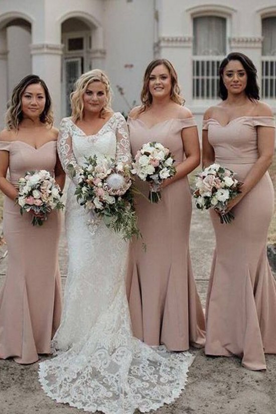 Mermaid Off-the-Shoulder Long Floor Length Bridesmaid Dresses 3010461