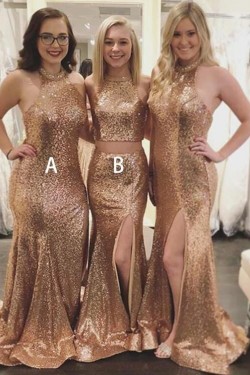 Mermaid Sequins Long Floor Length Bridesmaid Dresses 3010466