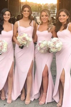 Sheath Long Pink Floor Length Bridesmaid Dresses 3010467