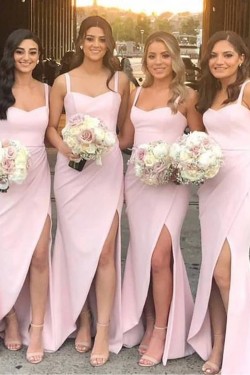 Sheath Long Pink Floor Length Bridesmaid Dresses 3010467