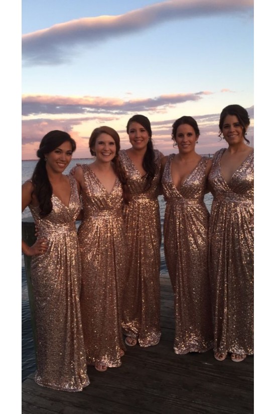 Sheath/Column Sequins V-Neck Floor Length Bridesmaid Dresses 3010469 Sheath/Column Sequins V-Neck Floor Length Bridesmaid Dresses 3010469