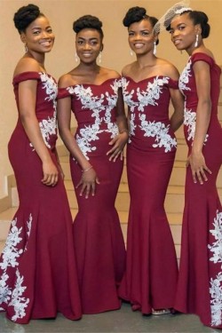Mermaid Off-the-Shoulder Lace Floor Length Bridesmaid Dresses 3010477