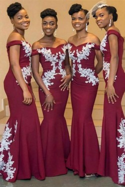 Mermaid Off-the-Shoulder Lace Floor Length Bridesmaid Dresses 3010477