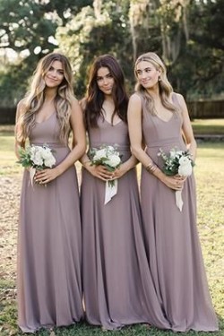 A-Line V-Neck Floor Length Bridesmaid Dresses 3010479