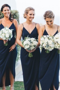 Sheath Spaghetti Straps V-Neck Bridesmaid Dresses 3010481