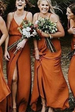 Sheath Spaghetti Straps V-Neck Floor Length Bridesmaid Dresses 3010482