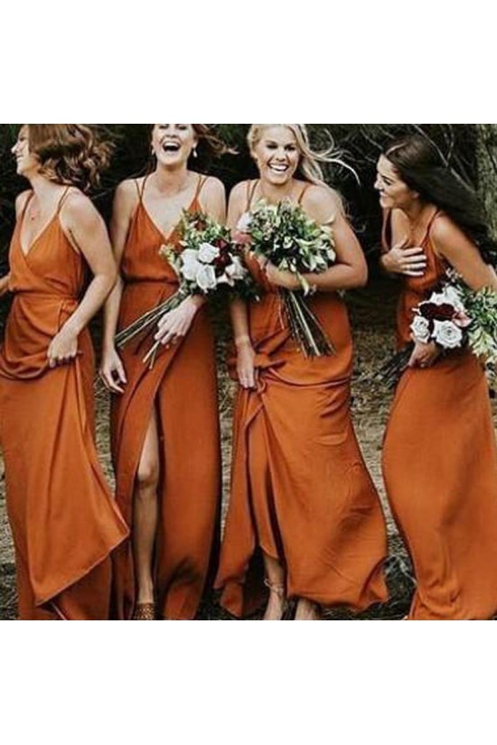 Sheath Spaghetti Straps V-Neck Floor Length Bridesmaid Dresses 3010482