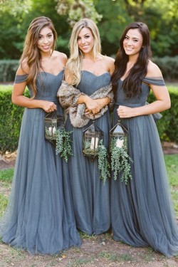 A-Line Off-the-Shoulder Long Floor Length Bridesmaid Dresses 3010483