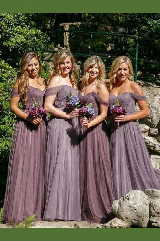 A-Line Off-the-Shoulder Long Floor Length Bridesmaid Dresses 3010484