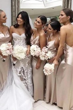 Simple Spaghetti Straps Floor Length Bridesmaid Dresses 3010492