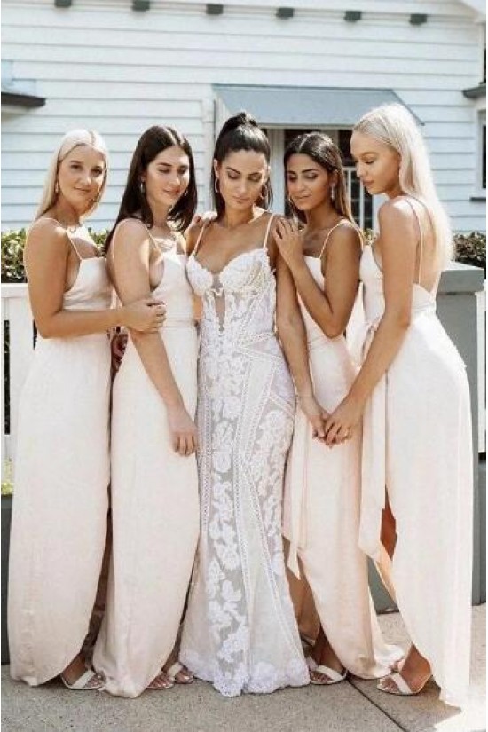 Simple Spaghetti Straps Floor Length Bridesmaid Dresses 3010494