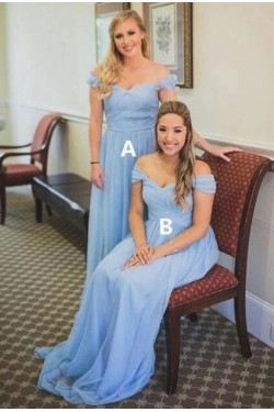 A-Line Chiffon Off-the-Shoulder Long Floor Length Bridesmaid Dresses 3010500