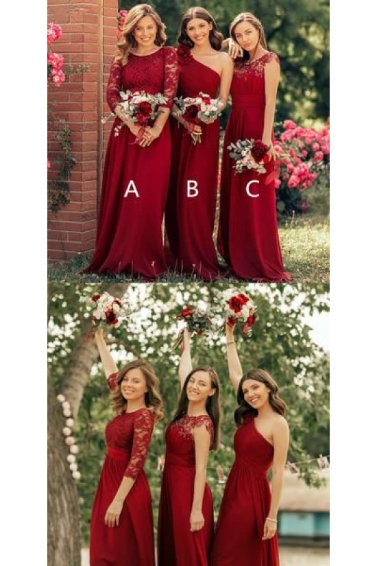 A-Line Long Chiffon Floor Length Bridesmaid Dresses 3010501
