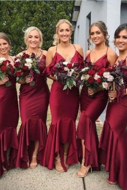 Mermaid V-Neck Spaghetti Straps Floor Length Bridesmaid Dresses 3010504