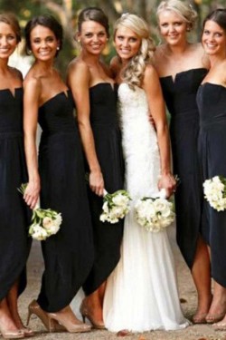 Sheath Strapless Black Floor Length Bridesmaid Dresses 3010510