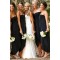 Sheath Strapless Black Floor Length Bridesmaid Dresses 3010510
