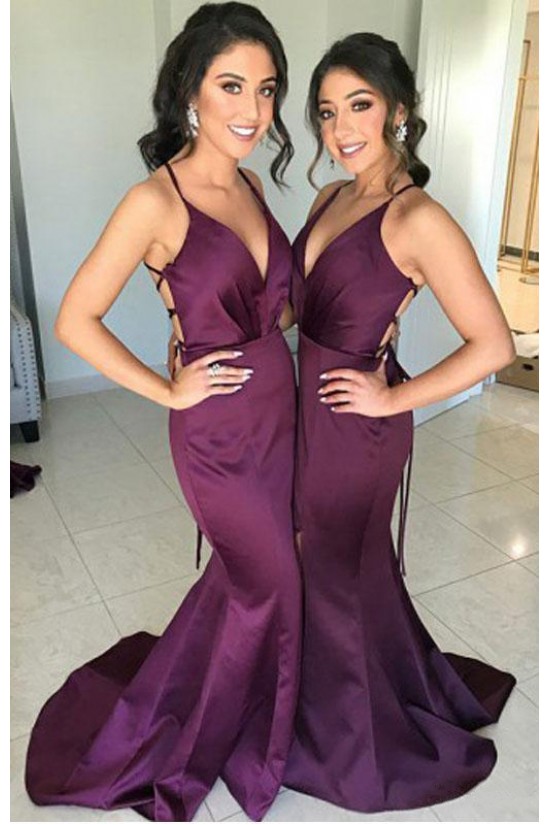 Mermaid Long Grape V-Neck Floor Length Bridesmaid Dresses 3010514 Mermaid Long Grape V-Neck Floor Length Bridesmaid Dresses 3010514