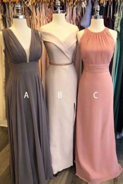 A-Line Long Chiffon Floor Length Bridesmaid Dresses 3010519