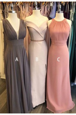 A-Line Long Chiffon Floor Length Bridesmaid Dresses 3010519