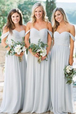 A-Line Off-the-Shoulder Chiffon Long Floor Length Bridesmaid Dresses 3010523