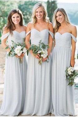 A-Line Off-the-Shoulder Chiffon Long Floor Length Bridesmaid Dresses 3010523
