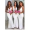 Mermaid Long White V-Neck Floor Length Bridesmaid Dresses 3010525