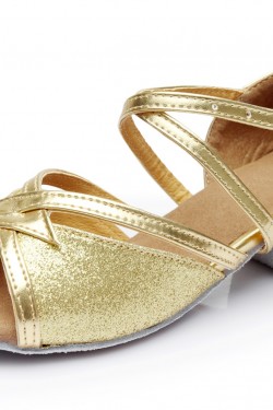 Women's Kids' Gold Sparkling Glitter Sandals Flats Latin Dance Shoes D601001