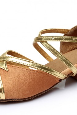 Women's Kids' Brown Satin Sandals Flats Latin Dance Shoes Chunky Heels Dance Shoes D601002