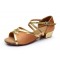 Women's Kids' Brown Satin Sandals Flats Latin Dance Shoes Chunky Heels Dance Shoes D601002