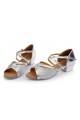 Women's Kids' Silver Sparkling Glitter Sandals Flats Latin Dance Shoes Chunky Heels Dance Shoes D601003