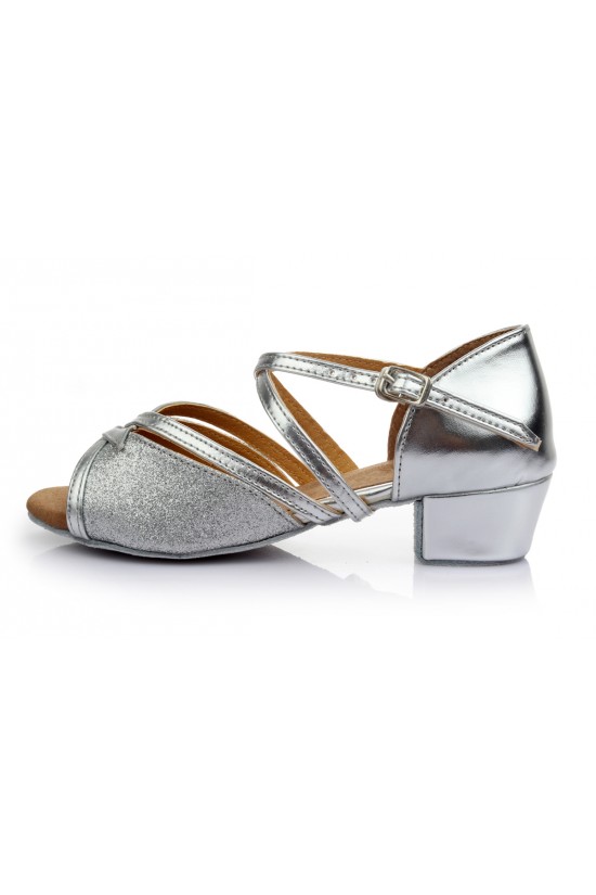 Women's Kids' Silver Sparkling Glitter Sandals Flats Latin Dance Shoes Chunky Heels Dance Shoes D601003