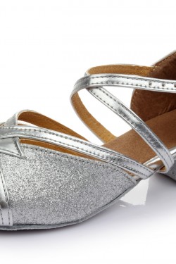 Women's Kids' Silver Sparkling Glitter Sandals Flats Latin Dance Shoes Chunky Heels Dance Shoes D601003