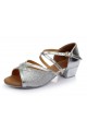 Women's Kids' Silver Sparkling Glitter Sandals Flats Latin Dance Shoes Chunky Heels Dance Shoes D601003