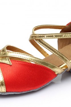 Women's Kids' Red Satin Sandals Flats Latin Dance Shoes Chunky Heels Dance Shoes D601004