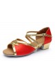 Women's Kids' Red Satin Sandals Flats Latin Dance Shoes Chunky Heels Dance Shoes D601004