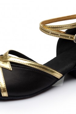 Women's Kids' Black Satin Sandals Flats Latin Dance Shoes Chunky Heels Dance Shoes D601006