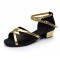 Women's Kids' Black Satin Sandals Flats Latin Dance Shoes Chunky Heels Dance Shoes D601006